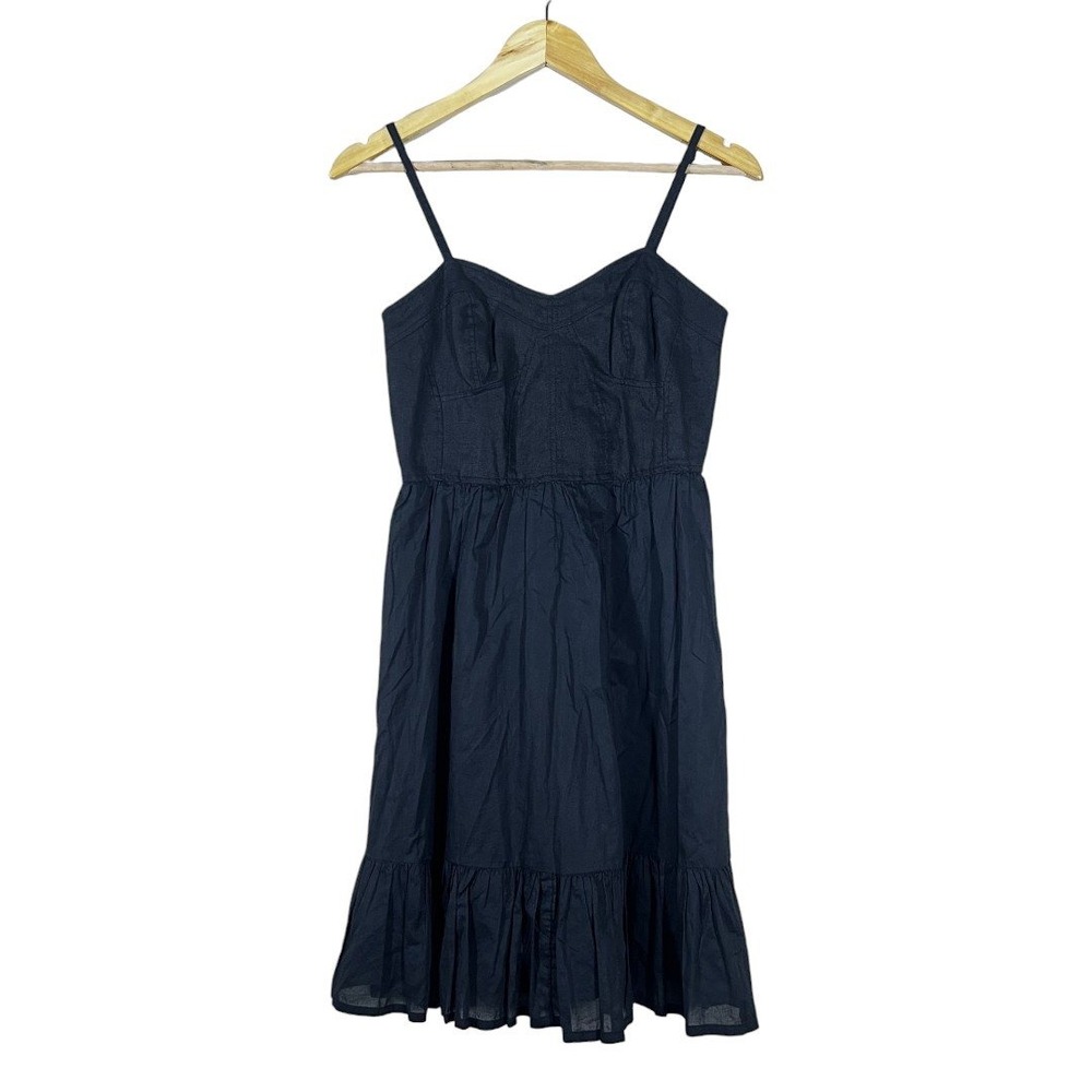 French Connection Bustier Solid Fit and Flare Dress Black Ruffle Hem Size 4